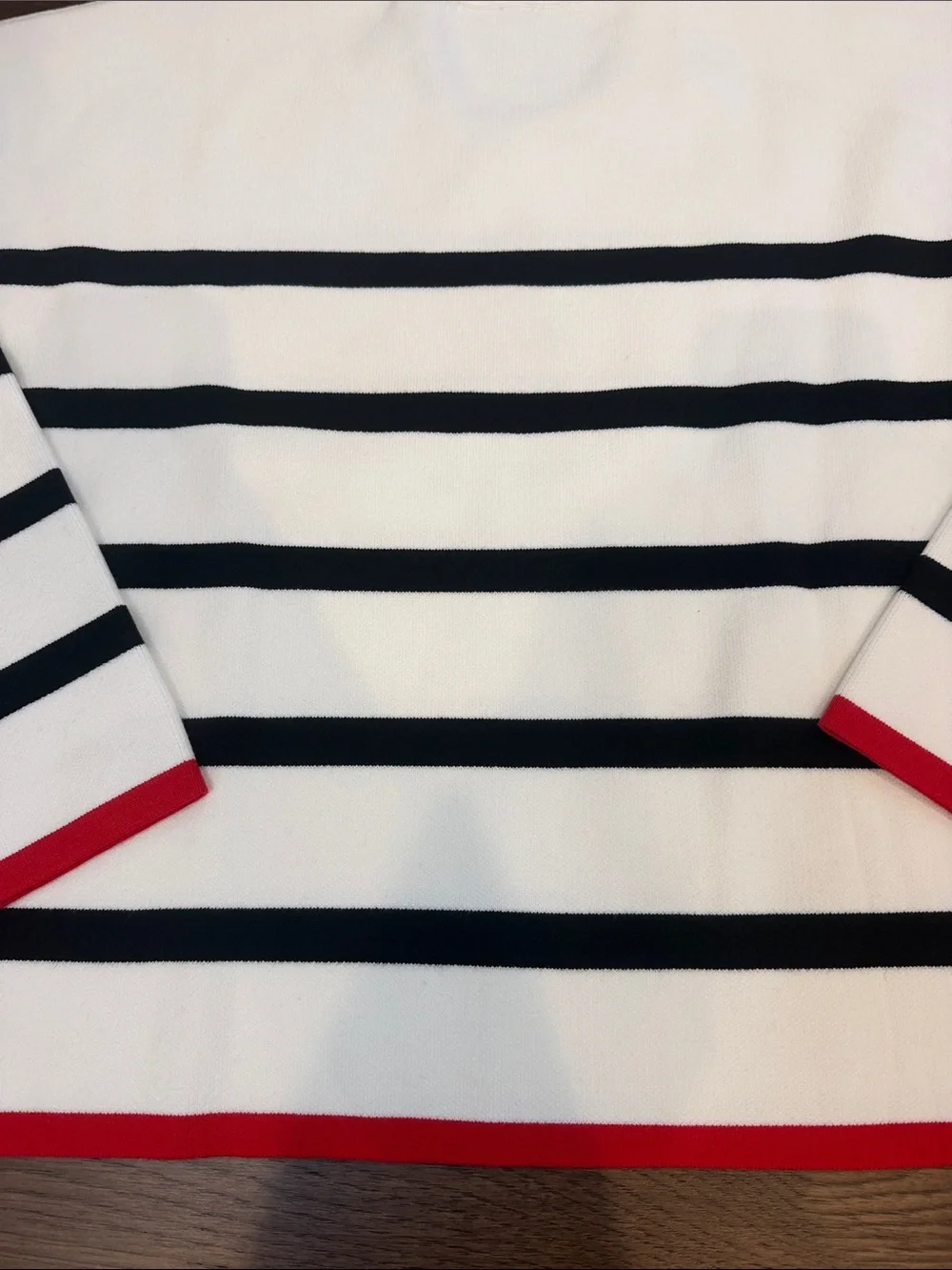 Baltic Born Cream Crewneck Sweater with Black Stripes & Red Trim - C47-041